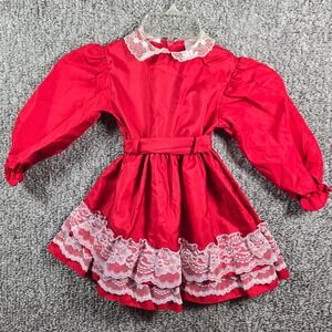 Jill Lynn -‎ Vintage Red Dress Girls Party Lace Trim Long Sleeve - Kids Size 3T